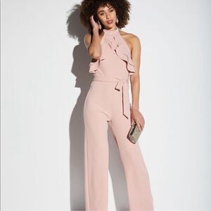 NWT Avec Les Filles Blush Pink Ruffle Halter Jumpsuit size 4 
New